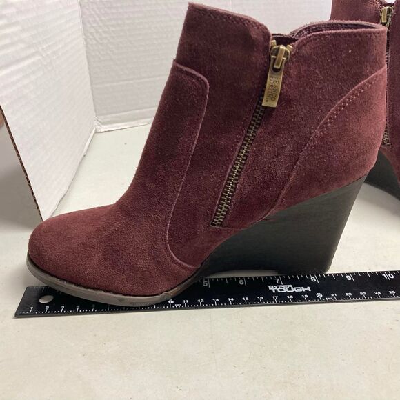 FRANCO FORTINI Annie Suede Wedge Heel Ankle Bootie Size 7.5 Plum Wine‎ - Picture 5 of 12